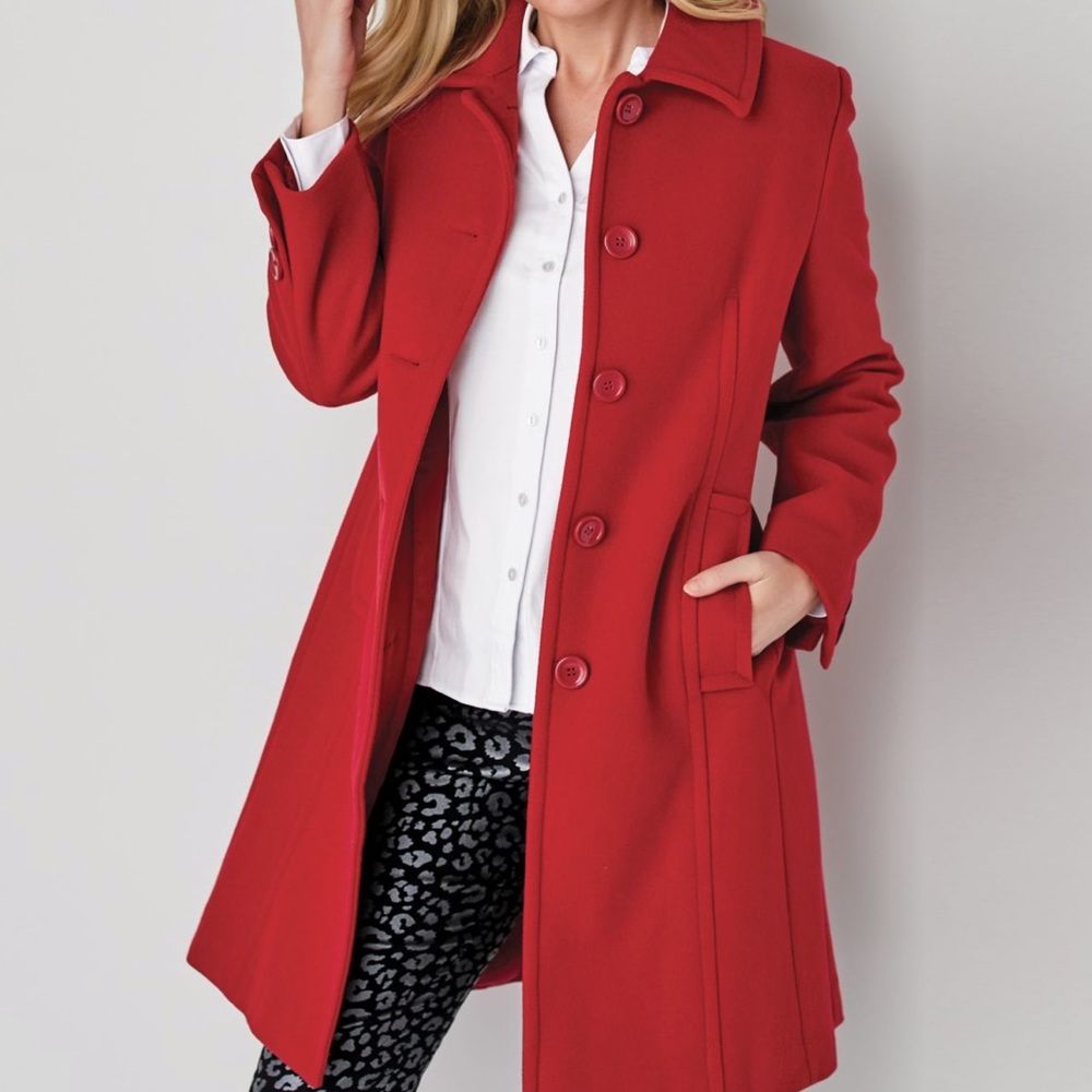 banana republic red coat with black buttons